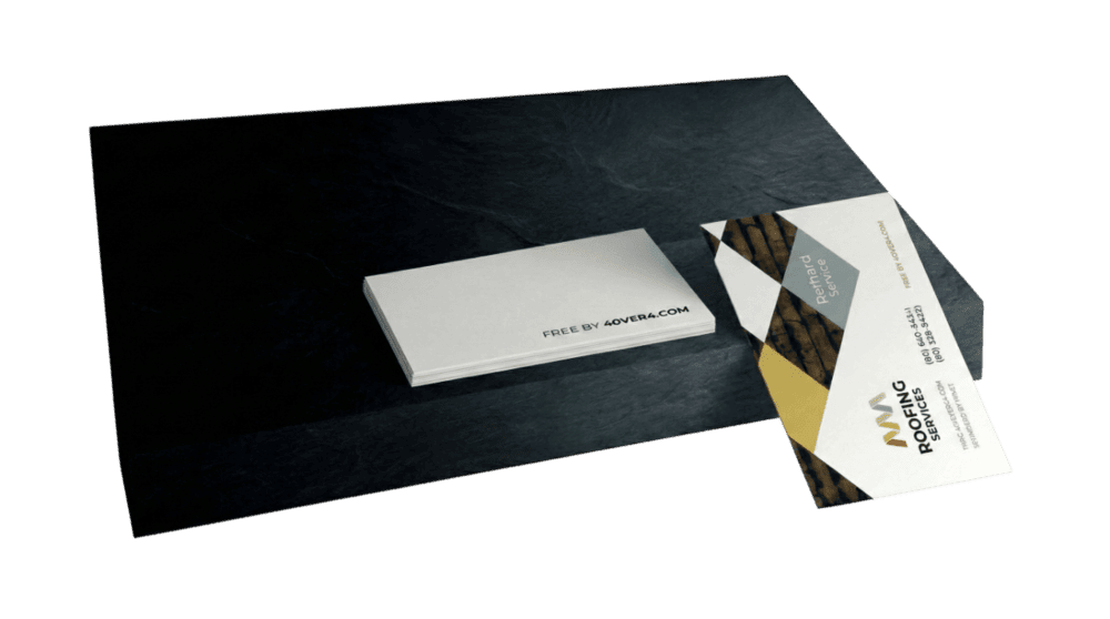 Small 4OVER4 logo on back of free business cards - can be removed for $3