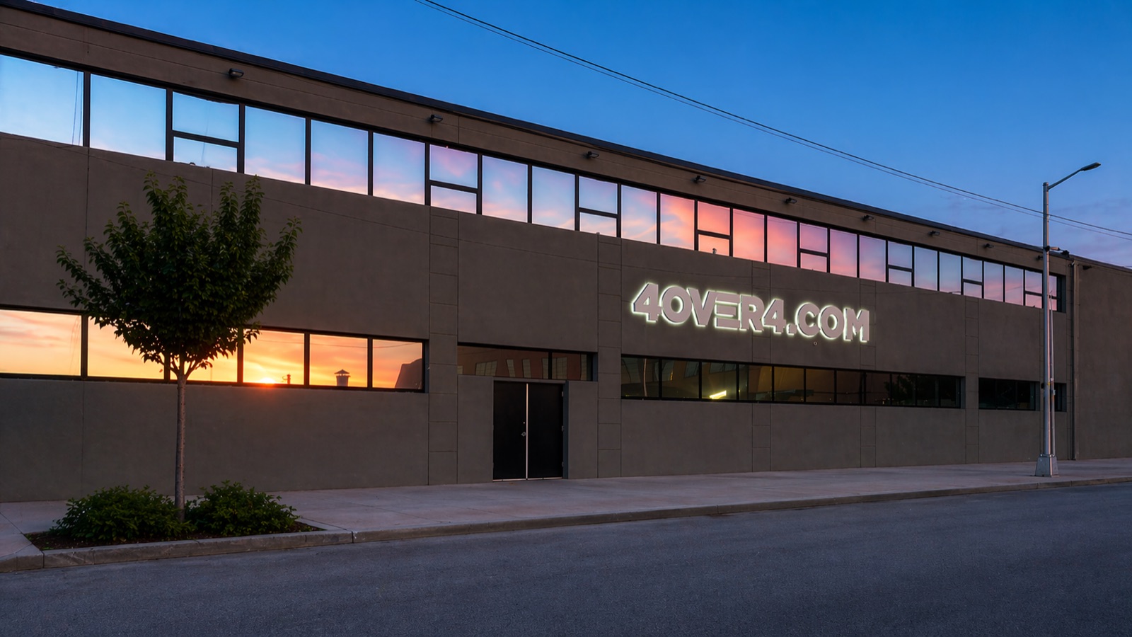 4OVER4.COM facility in Queens, New York at golden hour