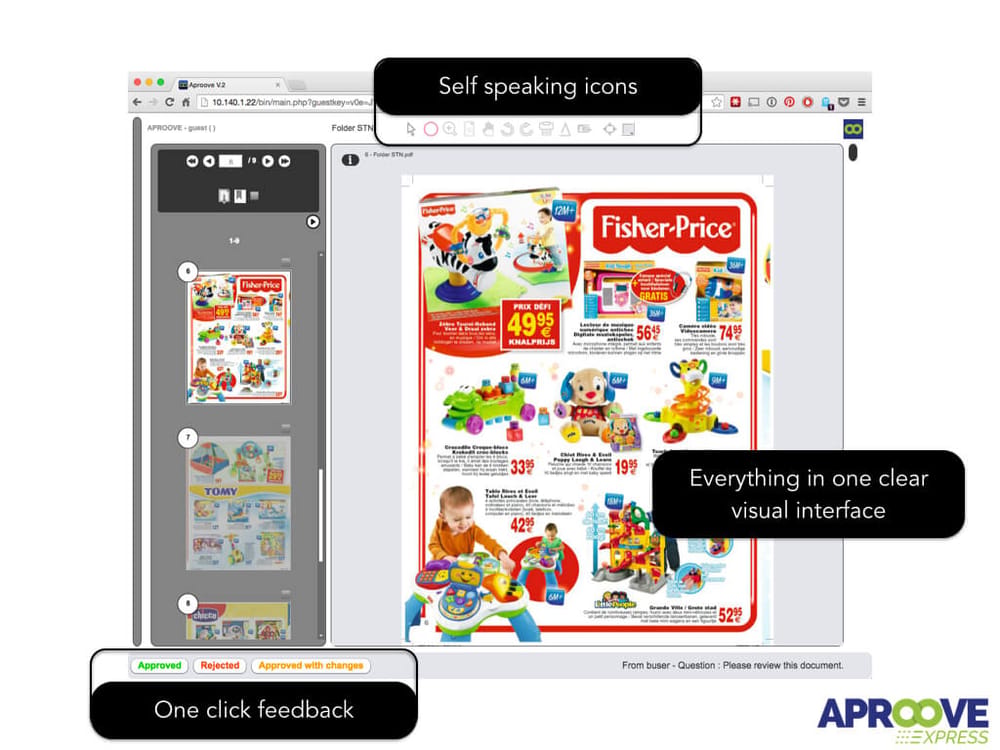 Online proof software review screen for print files