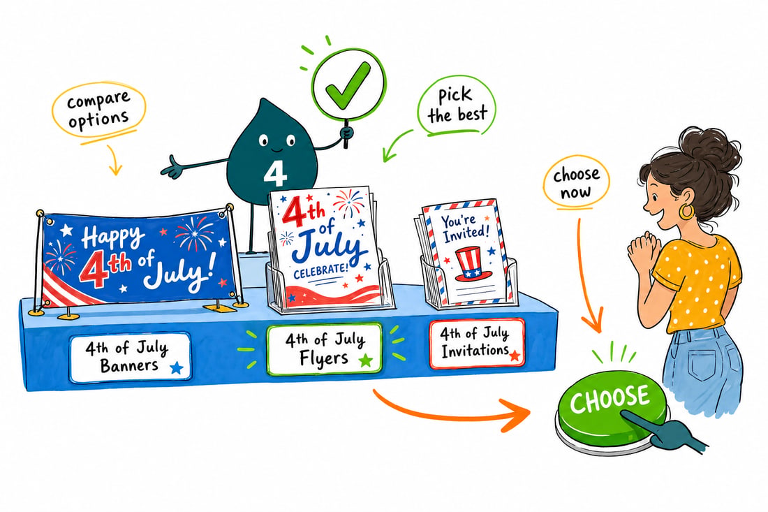 Wally compares 4th of July printing options side by side at 4OVER4.COM