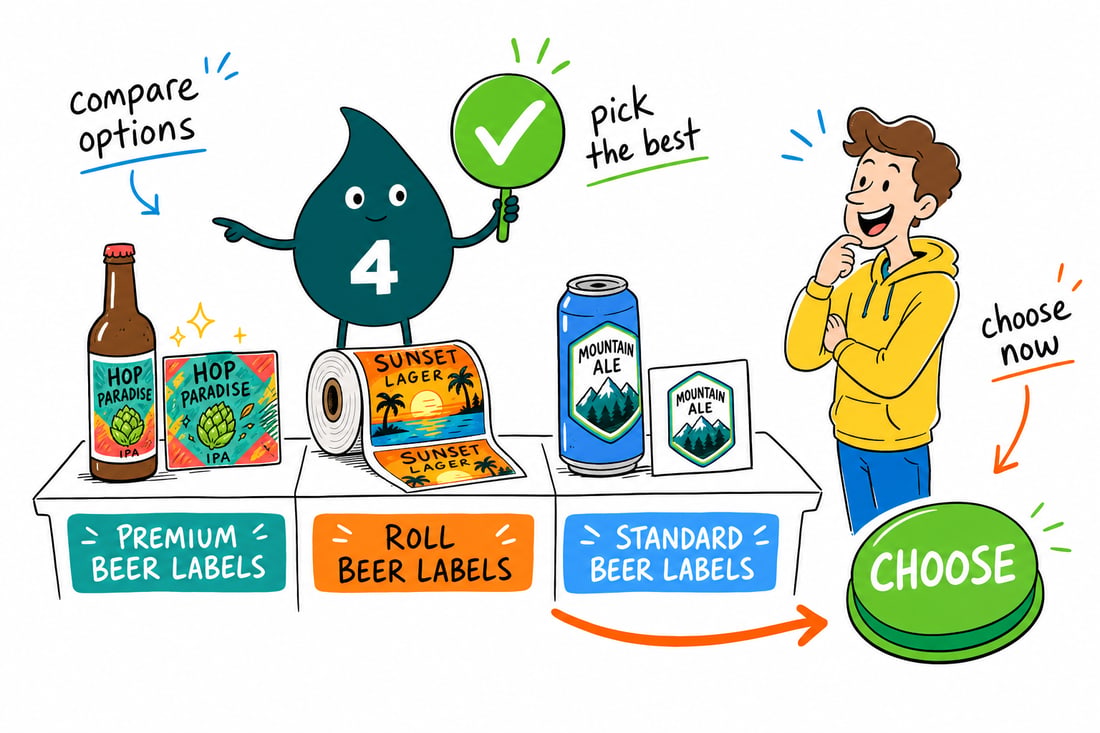 Wally compares Beer Labels options side by side at 4OVER4.COM