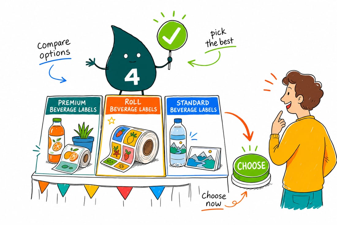 Wally compares Beverage Labels options side by side at 4OVER4.COM
