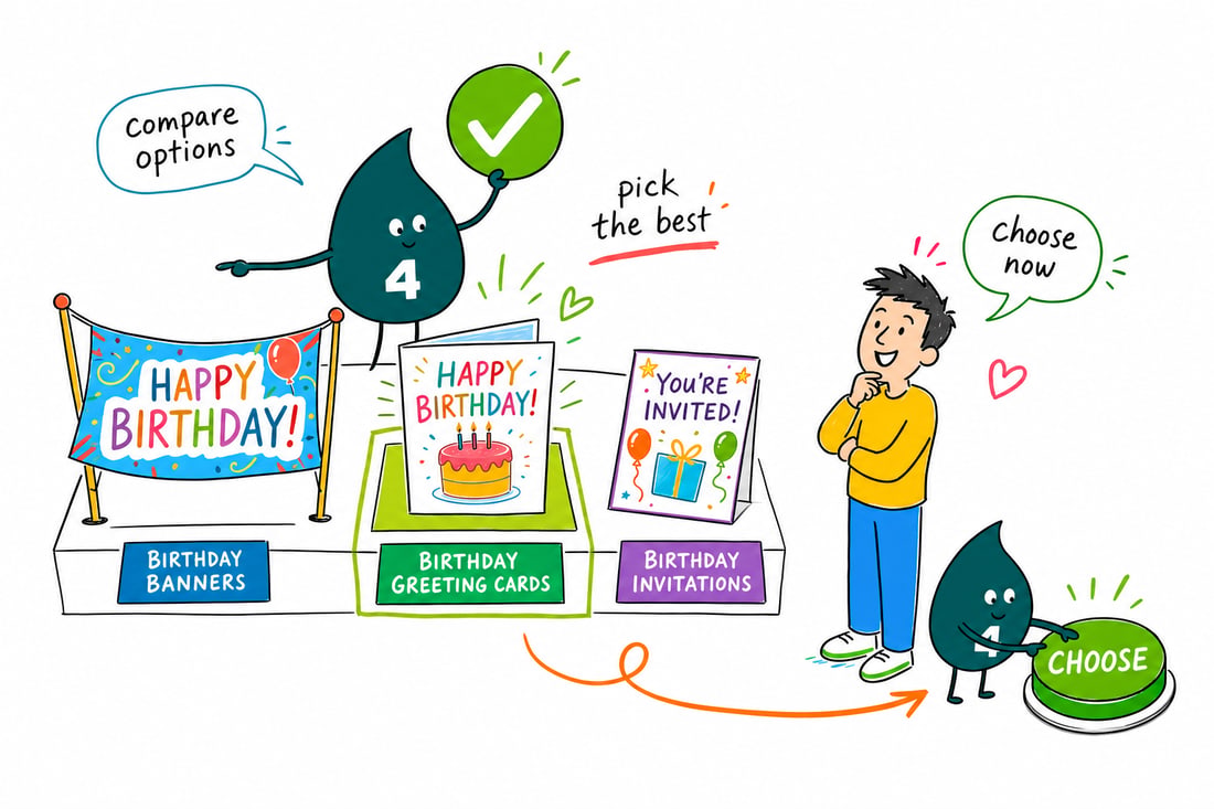 Wally compares Birthday options side by side at 4OVER4.COM