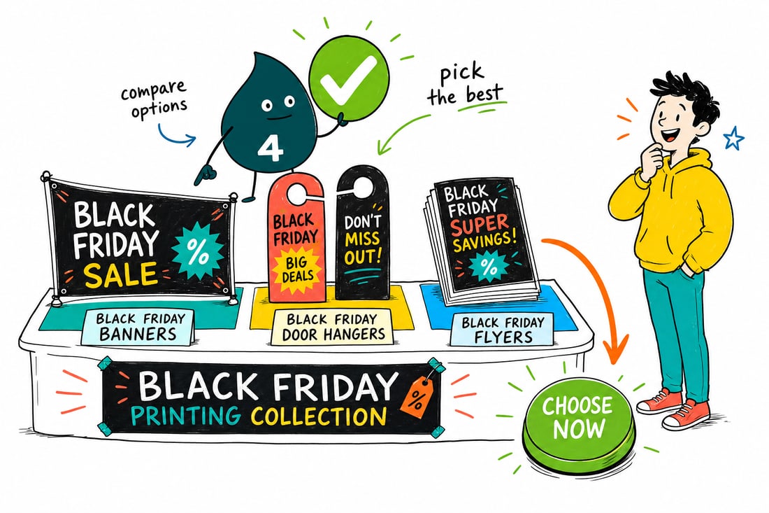Wally compares Black Friday Printing options side by side at 4OVER4.COM