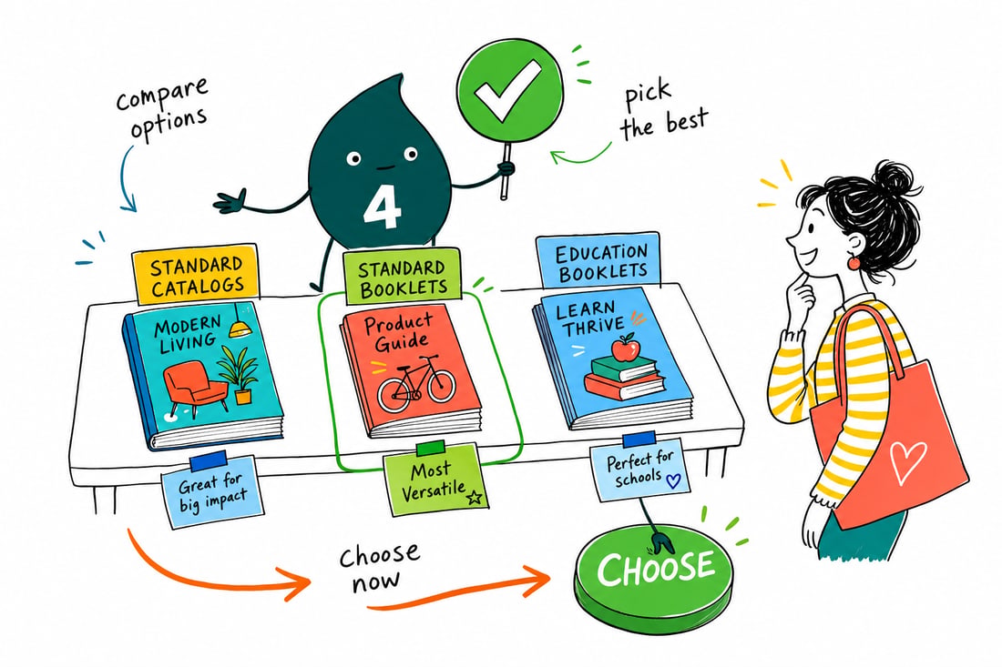 Wally compares Booklets And Catalogs options side by side at 4OVER4.COM