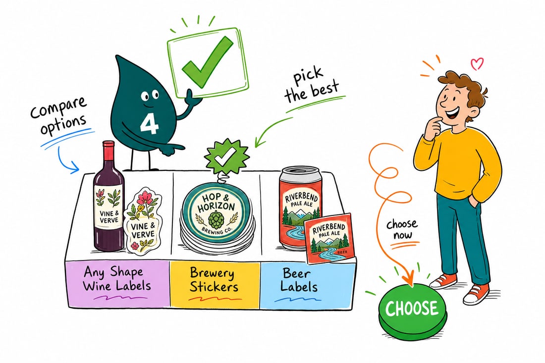 Wally compares Brewery & Winery Printing options side by side at 4OVER4.COM