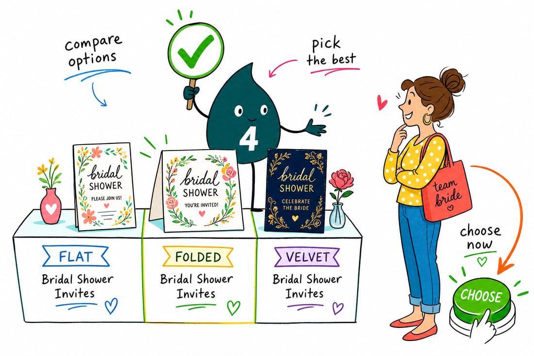 Wally compares Bridal Shower options side by side at 4OVER4.COM