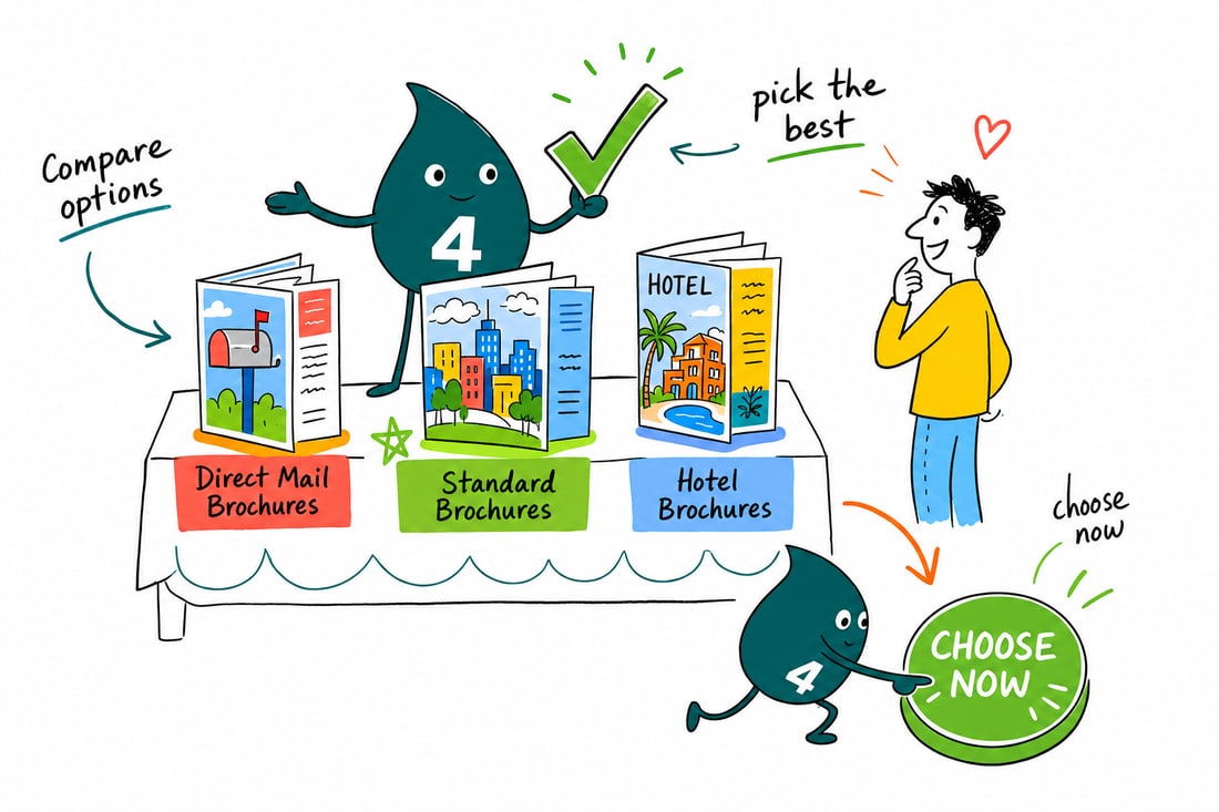 Wally compares Brochures options side by side at 4OVER4.COM