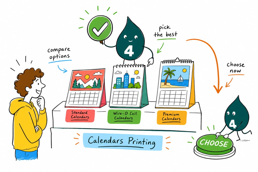 Wally compares Calendars options side by side at 4OVER4.COM