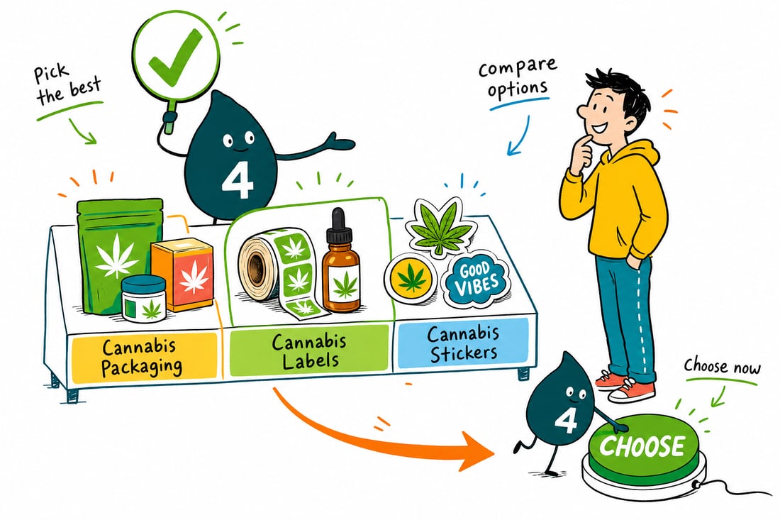 Wally compares Cannabis Dispensary Printing options side by side at 4OVER4.COM