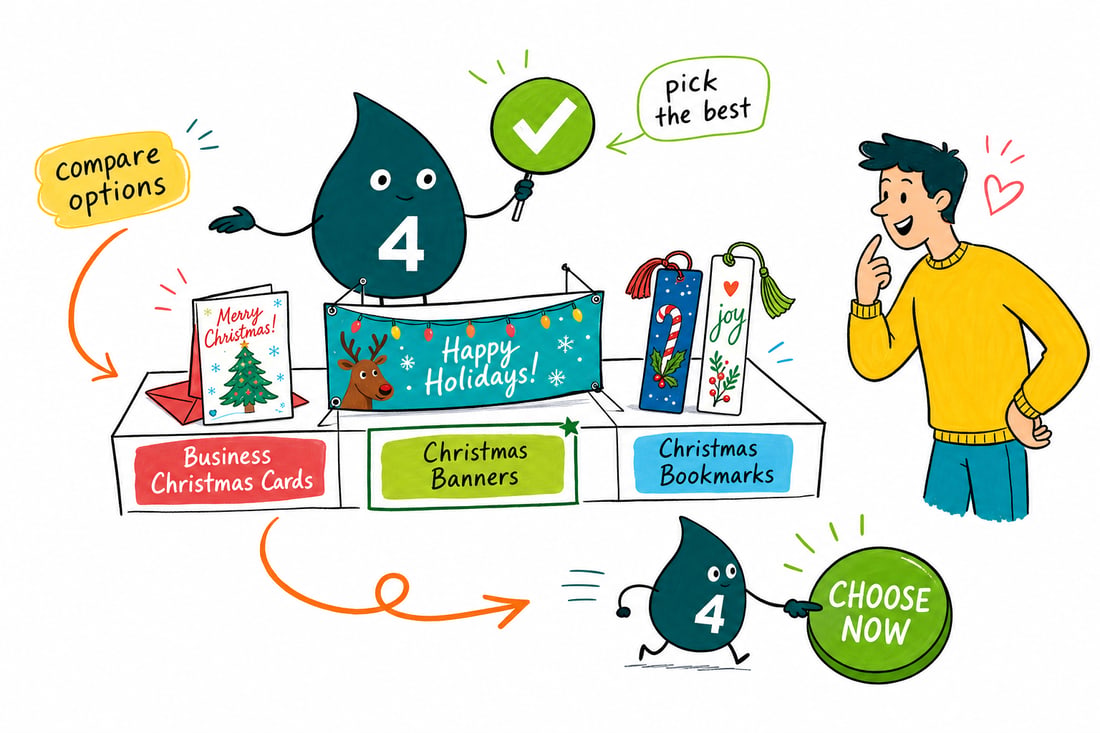 Wally compares Christmas Printing options side by side at 4OVER4.COM