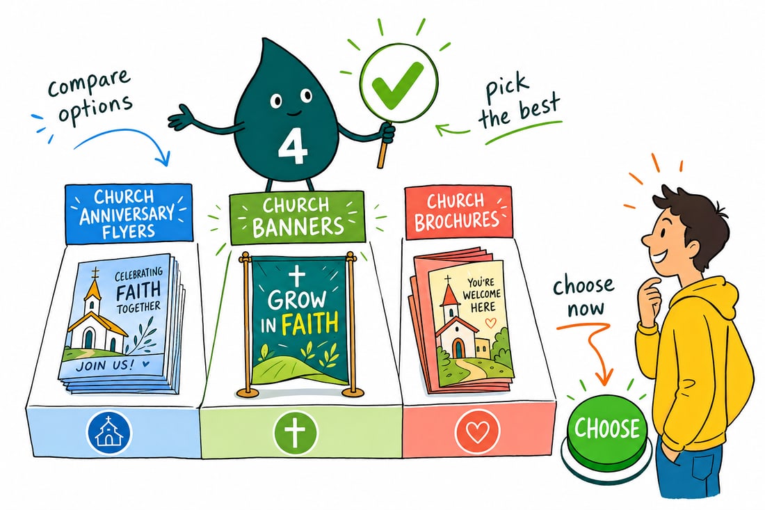 Wally compares Church Printing options side by side at 4OVER4.COM