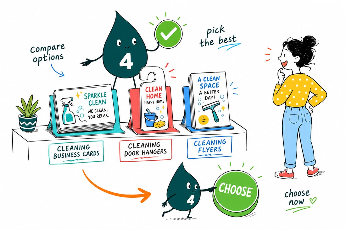Wally compares Cleaning Printing options side by side at 4OVER4.COM