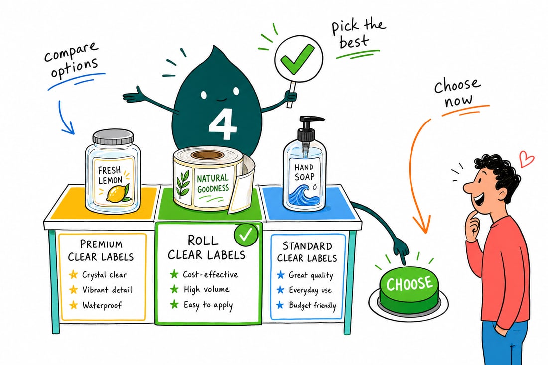 Wally compares Clear Labels options side by side at 4OVER4.COM
