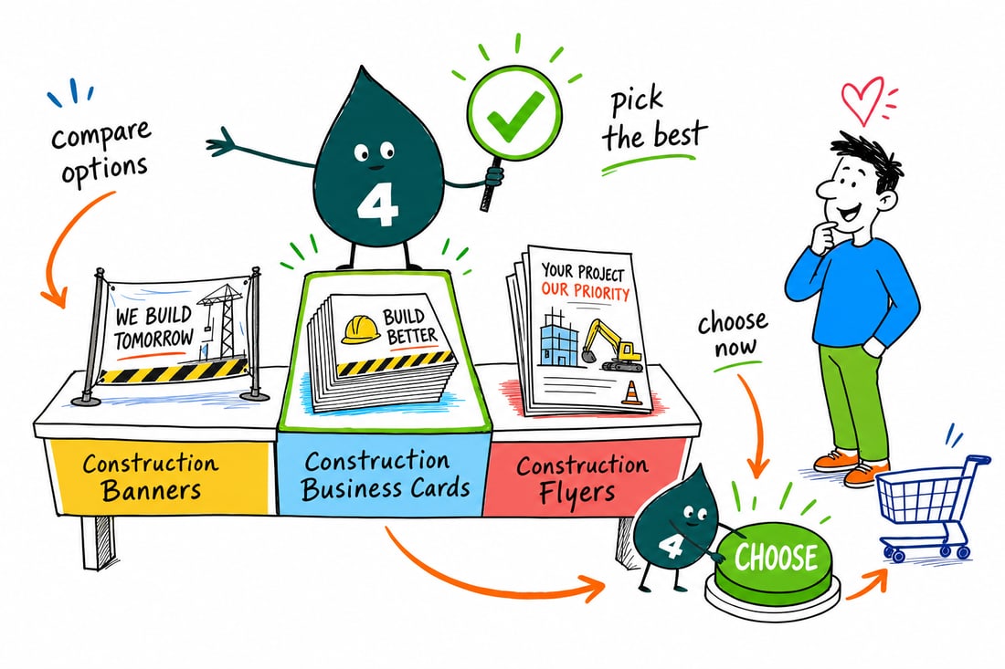 Wally compares Construction Printing options side by side at 4OVER4.COM