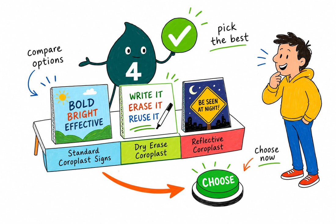 Wally compares Coroplast options side by side at 4OVER4.COM