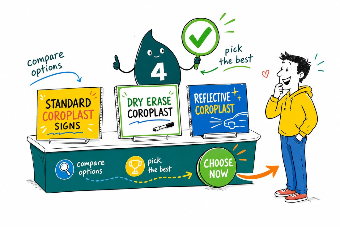 Wally compares Coroplast Signs options side by side at 4OVER4.COM