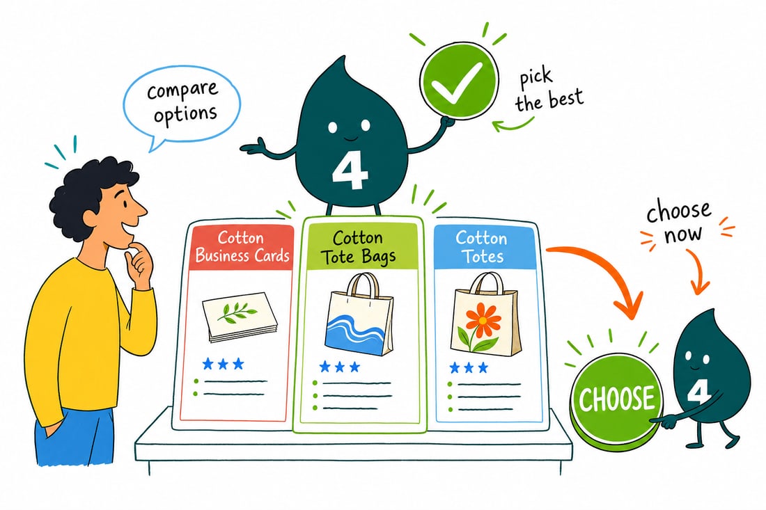 Wally compares Cotton Printing options side by side at 4OVER4.COM