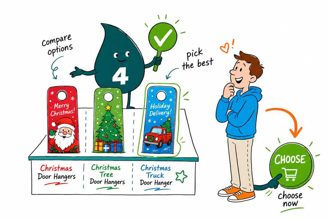 Wally compares Door Hangers options side by side at 4OVER4.COM