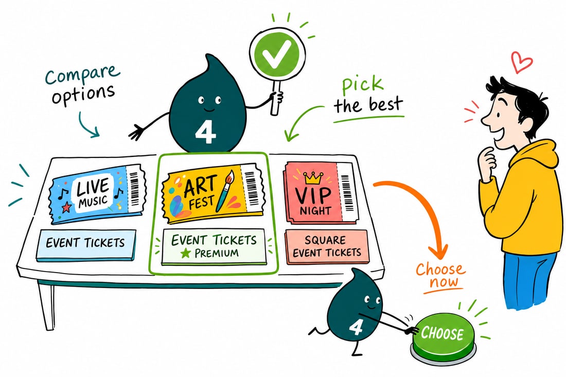Wally compares Event Tickets options side by side at 4OVER4.COM