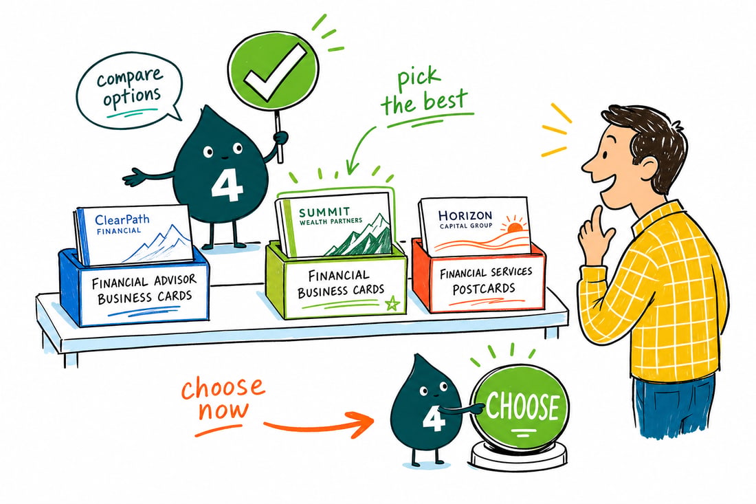 Wally compares Financial Printing options side by side at 4OVER4.COM