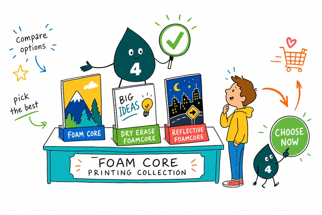 Wally compares Foam Core Printing options side by side at 4OVER4.COM