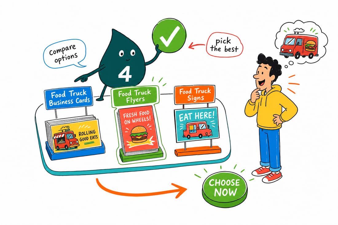 Wally compares food truck options side by side at 4OVER4.COM