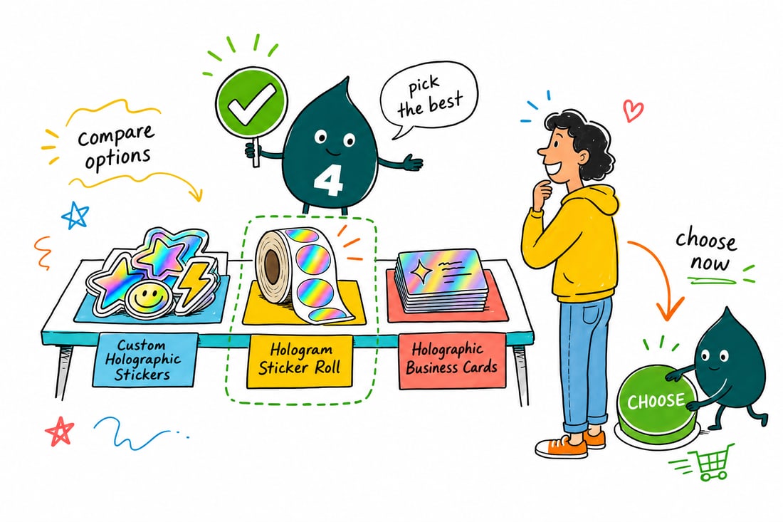 Wally compares Holographic Printing options side by side at 4OVER4.COM