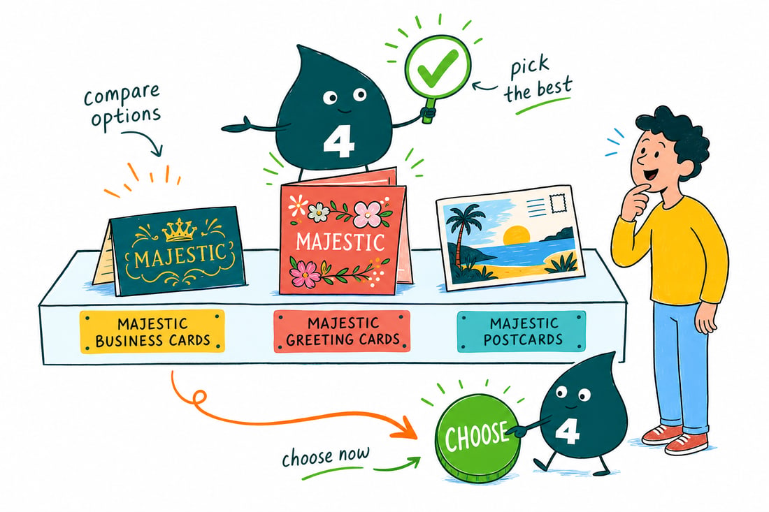 Wally compares Majestic Printing options side by side at 4OVER4.COM