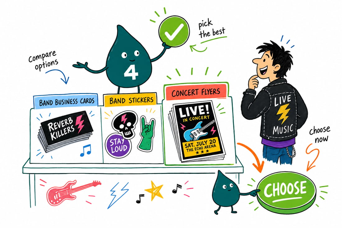 Wally compares Music Entertainment Printing options side by side at 4OVER4.COM