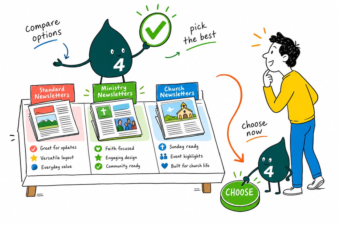 Wally compares newsletter options side by side at 4OVER4.COM
