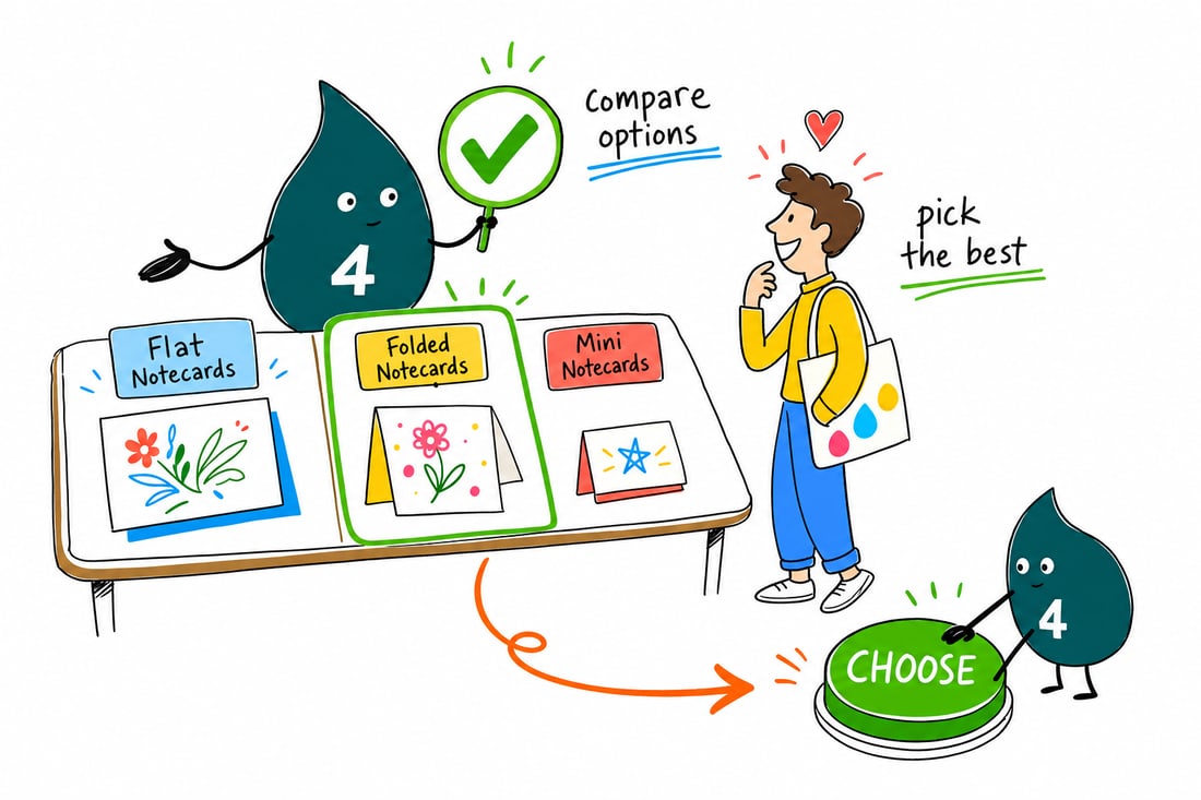 Wally compares Notecards options side by side at 4OVER4.COM