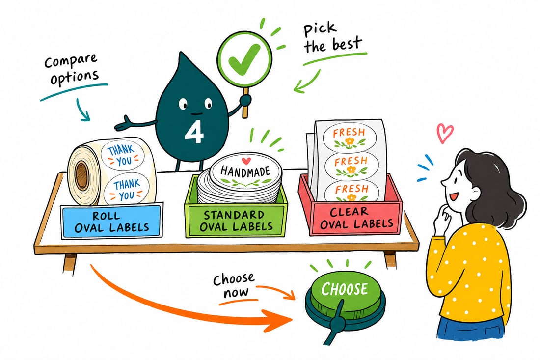 Wally compares Oval Labels options side by side at 4OVER4.COM