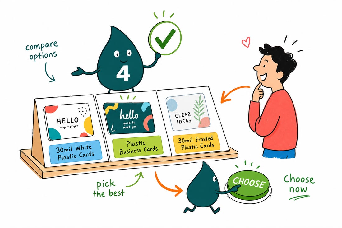 Wally compares Plastic Cards options side by side at 4OVER4.COM