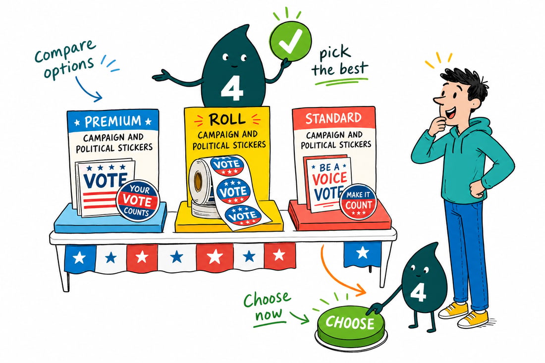 Wally compares Political Printing options side by side at 4OVER4.COM