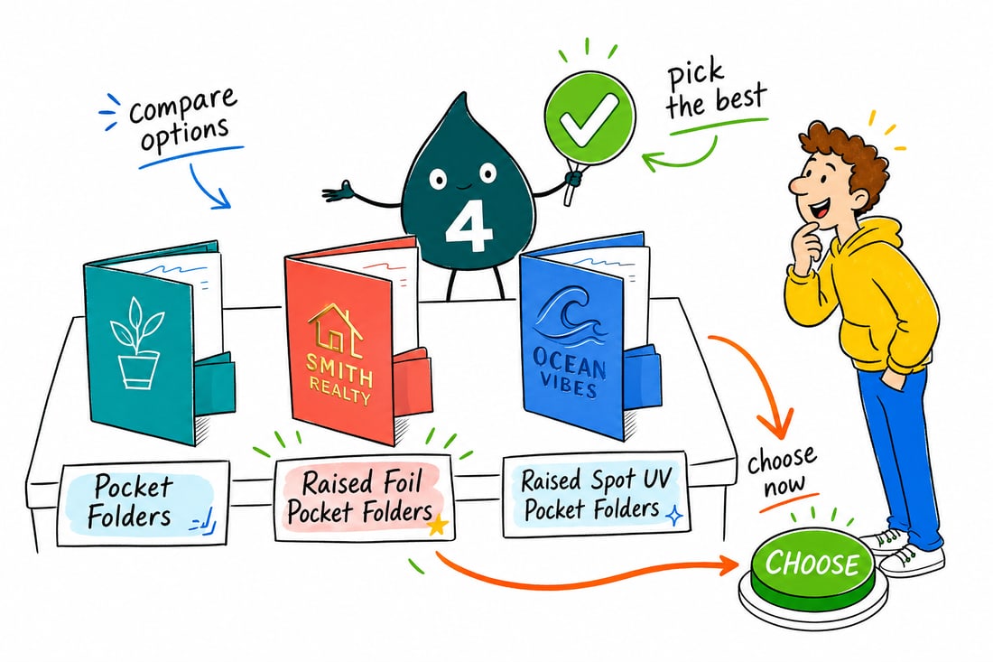 Wally compares Presentation Folders options side by side at 4OVER4.COM