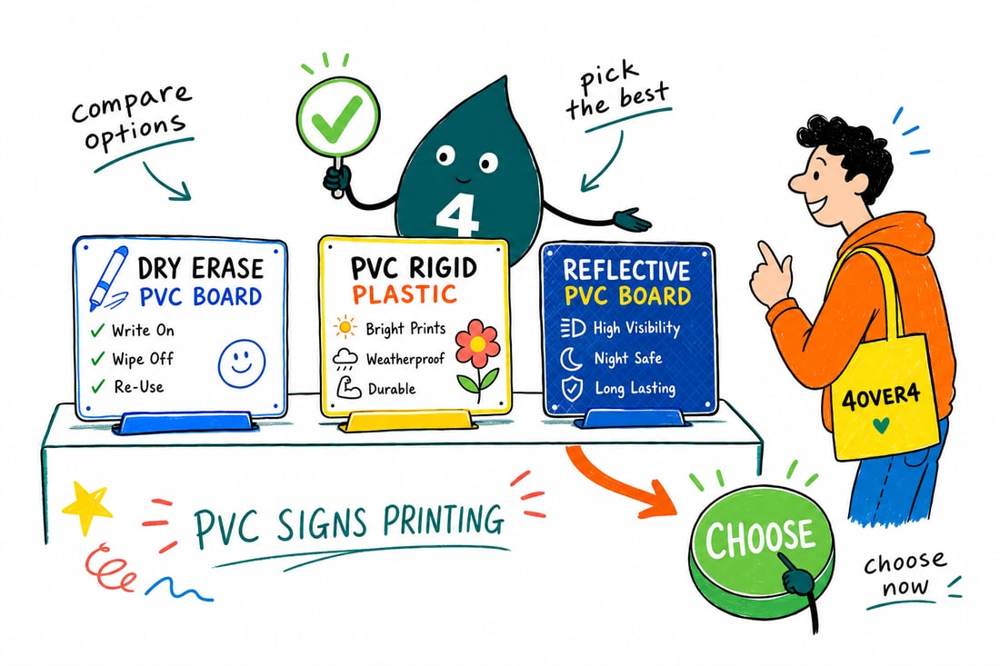 Wally compares PVC Signs options side by side at 4OVER4.COM