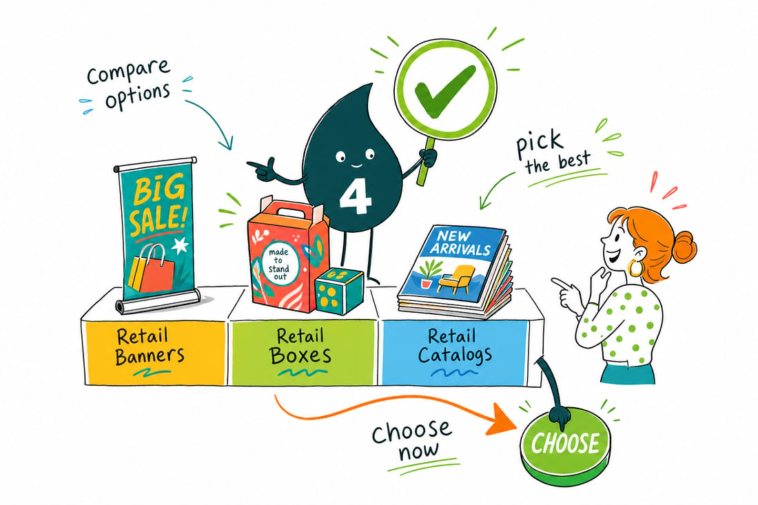 Wally compares Retail Printing options side by side at 4OVER4.COM