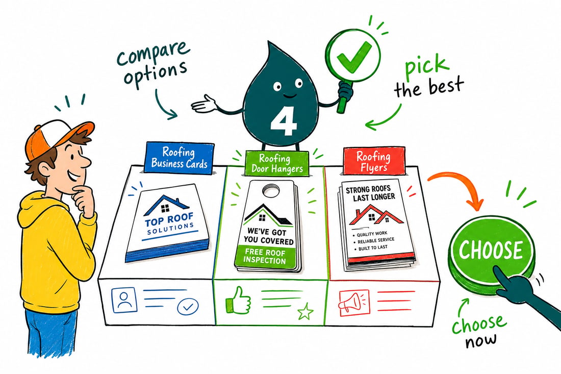 Wally compares Roofing Printing options side by side at 4OVER4.COM