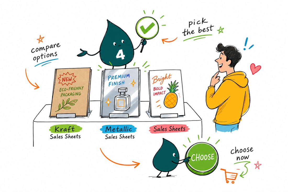Wally compares Sales Sheets options side by side at 4OVER4.COM