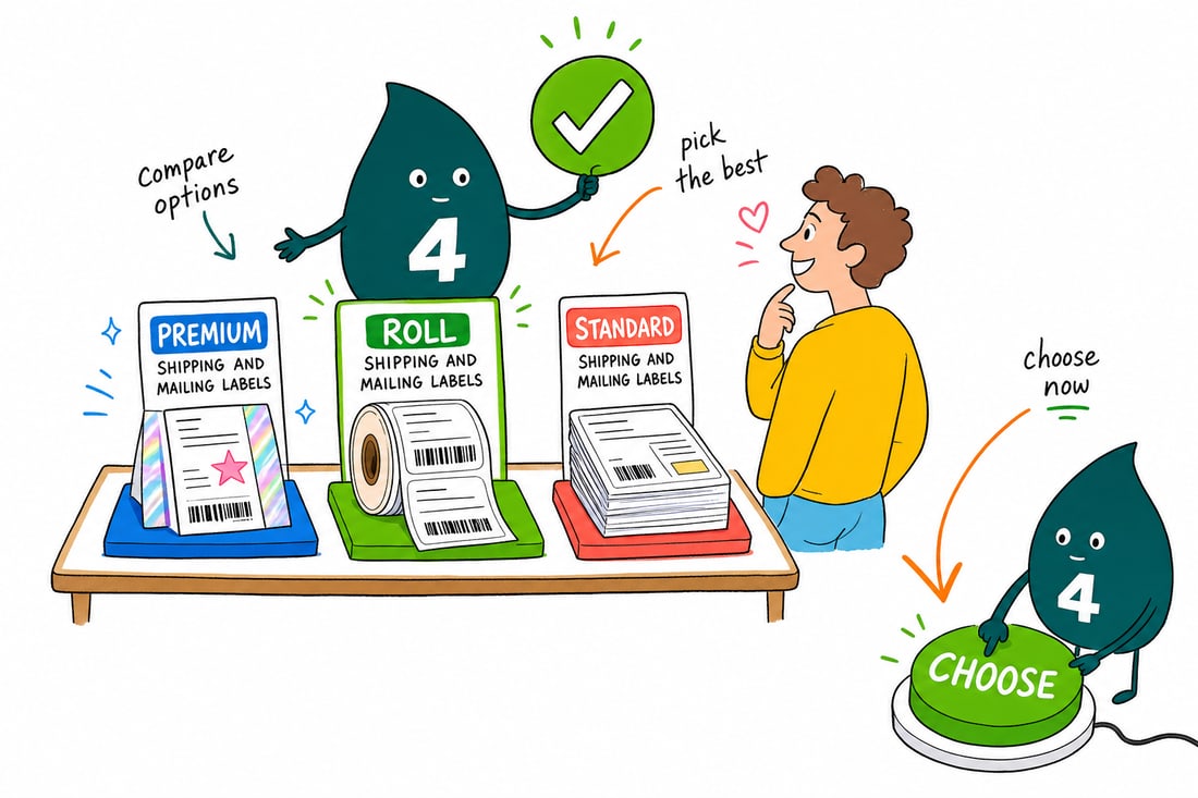 Wally compares Shipping Labels options side by side at 4OVER4.COM
