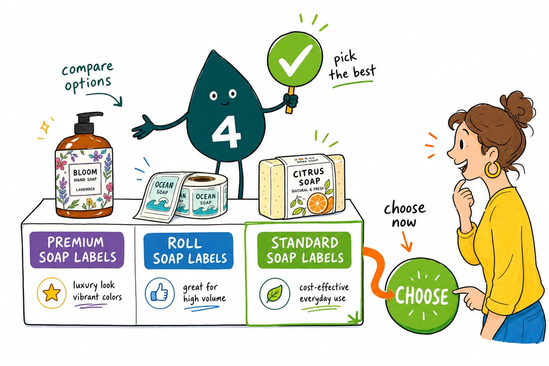 Wally compares Soap Labels options side by side at 4OVER4.COM
