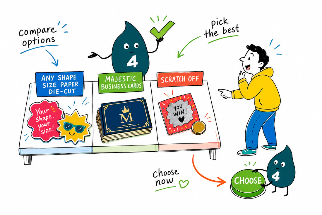 Wally compares Specialty Printing options side by side at 4OVER4.COM