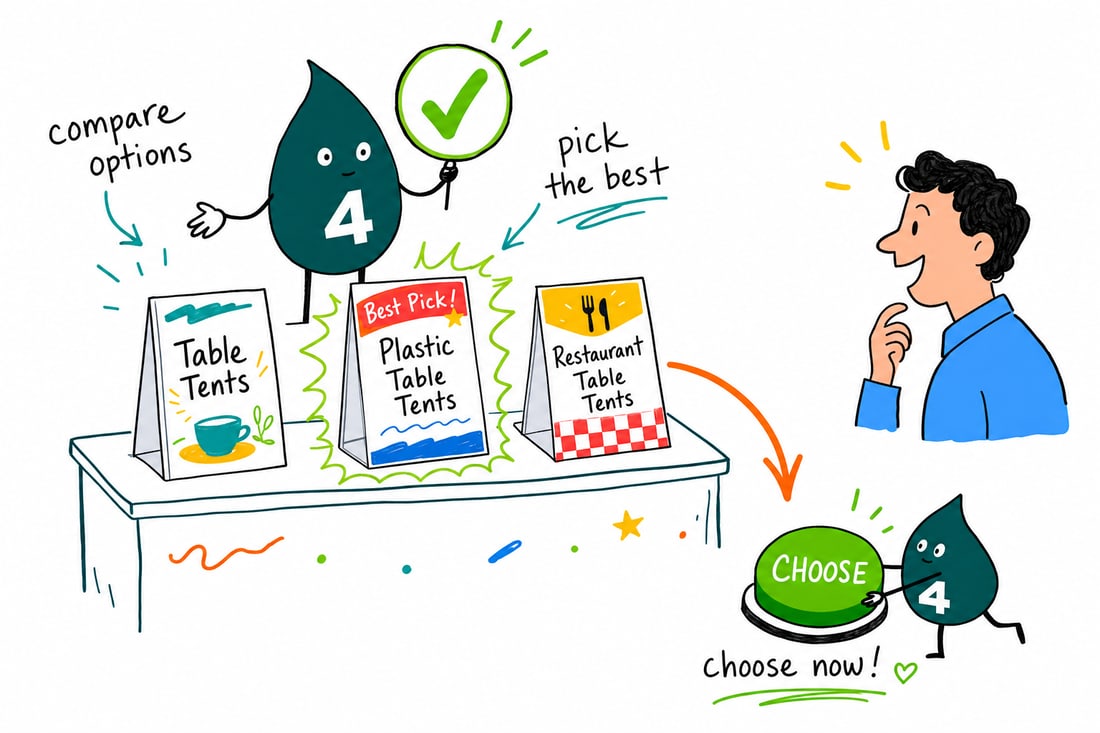 Wally compares Table Tents options side by side at 4OVER4.COM