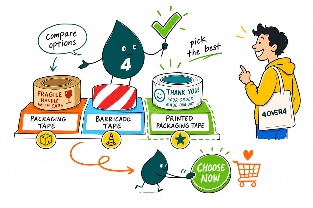 Wally compares custom tape options side by side at 4OVER4.COM