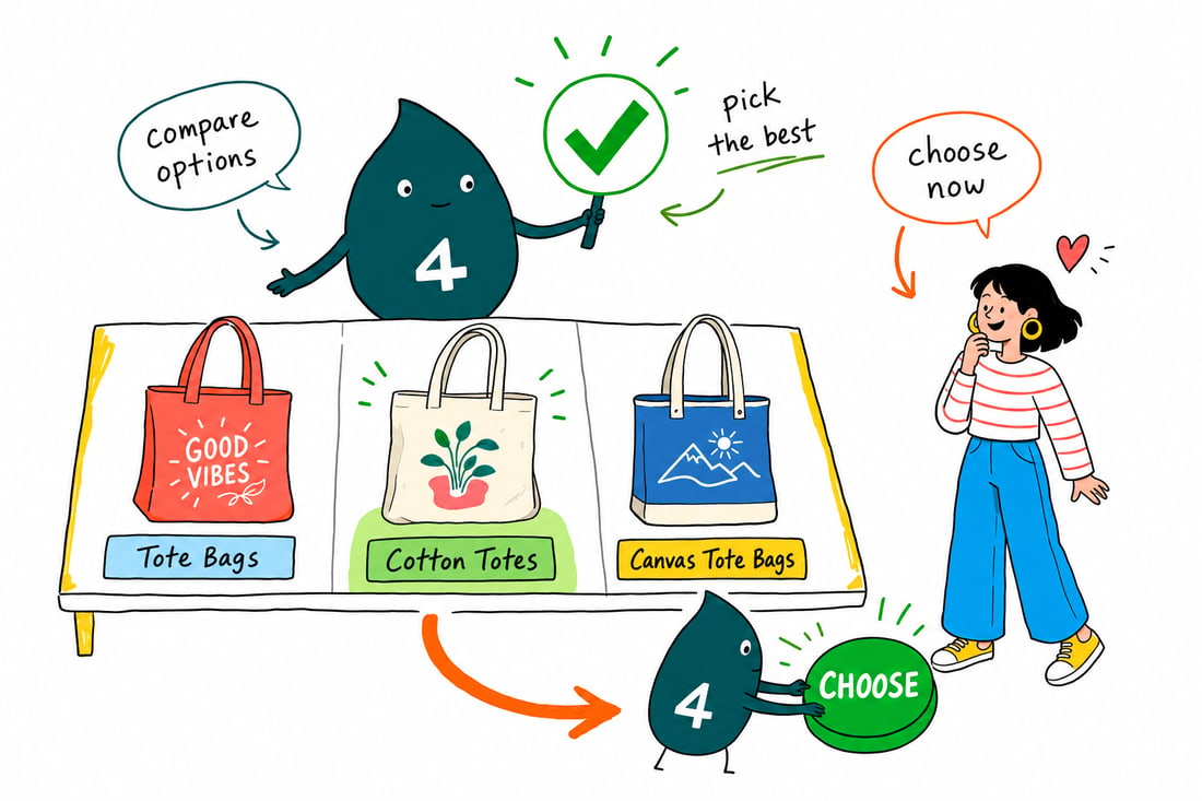 Wally compares Tote Bags options side by side at 4OVER4.COM