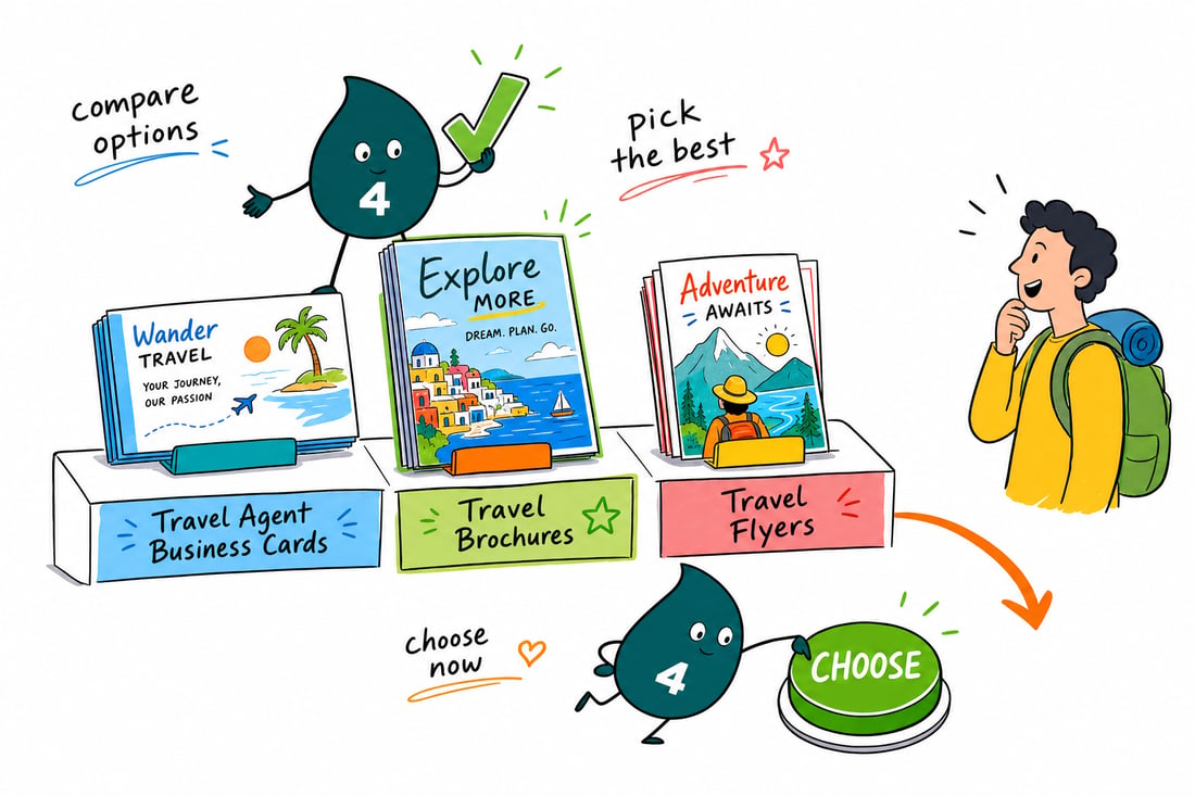 Wally compares Travel Printing options side by side at 4OVER4.COM
