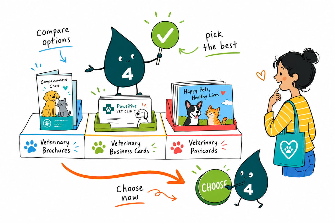 Wally compares Veterinary Printing options side by side at 4OVER4.COM