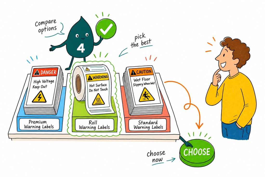 Wally compares Warning Labels options side by side at 4OVER4.COM