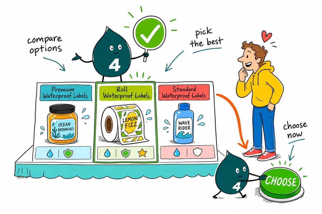 Wally compares Waterproof Labels options side by side at 4OVER4.COM